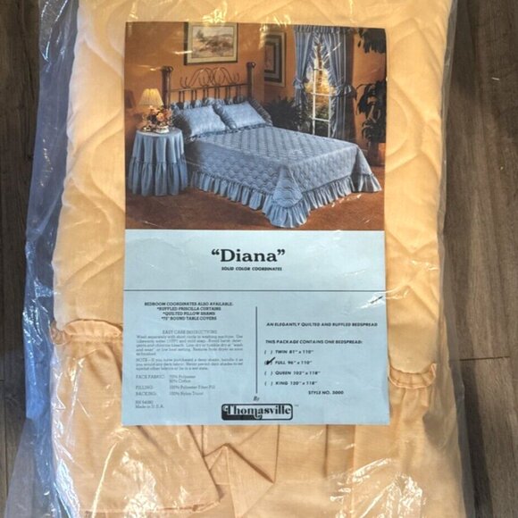 Vintage 90s Bedspread Comforter FULL Quilted Ruffle Retro Cottage Thomasville - Picture 4 of 6